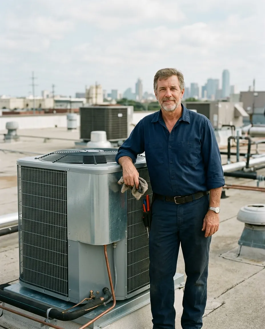 A T J Morgan HVAC technician at a residential install